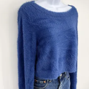 Natural Life Blue Fuzzy Cropped Sweater Boat Neck Long‎ Sleeve Womens XL thumbnail 2