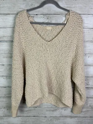 Altar’d State Cozy V-Neck Chunky Knit Sweater - Cream Size Large thumbnail 1