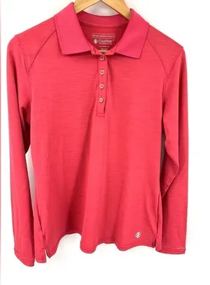 Coolibar women’s prestwick long sleeve pink UV protection golf polo shirt size M thumbnail 1
