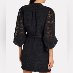 NWT Jonathan Simkhai Night Fil Coupé Wrap Mini Dress Black Floral Jacquard XS thumbnail 2