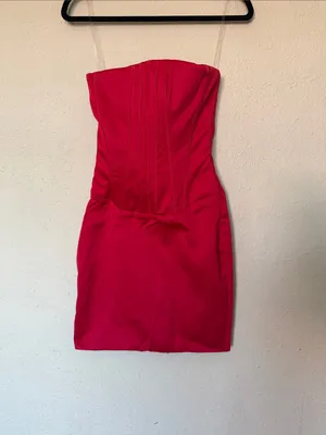 House of CB Laila Red Satin Strapless Hourglass Cocktail Mini dress Size XS long thumbnail 3
