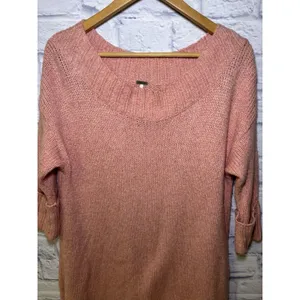 Free People Orange Pink Oversized Dolman Sweater Chunky Knit Top XS thumbnail 3