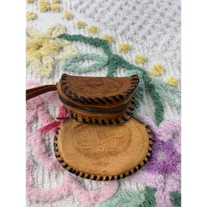 Vintage‎ Tooled Leather Coin Purse Pouch Florida Mexico Floral Design thumbnail 4