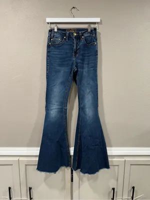 Rock & Roll High-Waist Dark Blue Flare Jeans for Women 24x32 thumbnail 4