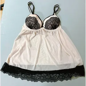 Light Pink Pastel Sheer Floral Lace Babydoll Nightie Nightgown Chemise Dress Bra Lingerie Size M 🖤 thumbnail 2