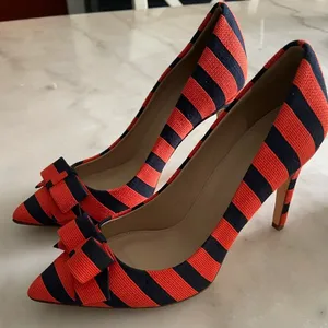 J Crew Collection bow pumps in stripe thumbnail 1