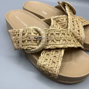 Marc Fisher Welti Slides Size 8.5 Mules Woven Raffia Buckle Boho Platform Sandal thumbnail 3