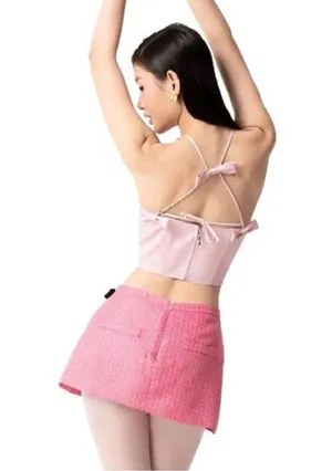 Vietnamese Pastel Pink Rose Bow Ribbon Halter Satin Corset Crop Top Blouse thumbnail 4