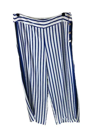 Lauren Ralph Lauren Striped Satin Wide Leg Trousers Nautical Blue White 18W thumbnail 1
