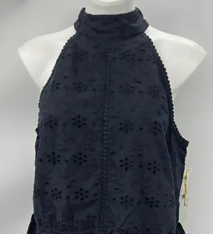 Ryegrass black eyelet halter top extra large Black Size XL thumbnail 1