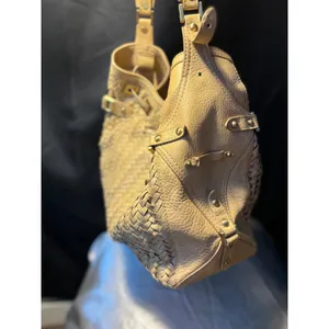 Cole Haan Genevieve Tan Woven Leather Hobo Bag Optical Weave Tassel Shoulder Bag thumbnail 2