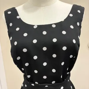 90s Scarlett Black White Polka Dot Fit Flare Dress Criss Cross Back Waist Tie‎ S thumbnail 3