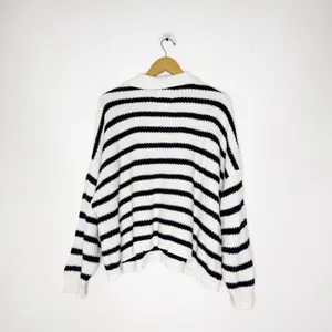 Aerie Ivy Polo Sweater XL Navy White Striped Cotton Knit Oversized thumbnail 5