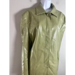 UNAULB Sage Green Crocodile Embossed Faux Leather Trench Coat Jacket Oversized thumbnail 5