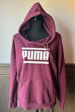 Puma Maroon Pullover Hoodie with White Logo Large thumbnail 1