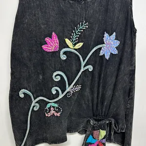 Black Asymmetrical Embellished Sleeveless Tank Top thumbnail 2