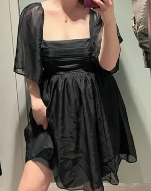 Abercrombie & Fitch Emerson Babydoll Ruched Angel Sleeve Mini Dress Black Size M thumbnail 1