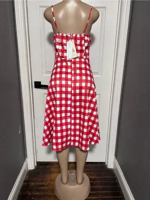 NWT Red and White Gingham plaid Midi check Sundress L costume vintage inspired thumbnail 8