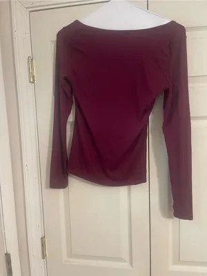 HALARA Burgundy Scoop-Neck Long Sleeve Henley thumbnail 3