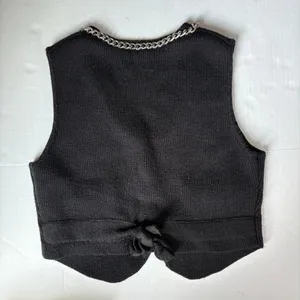 Zara 100% wool chain link neckline knit waist coat vest black XS thumbnail 3