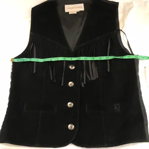 NWT Black Genuine suede leather fringe vest button up front-western boho indie goth grunge Size M-measurements in pics thumbnail 7