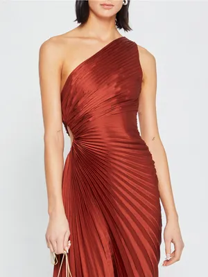 NWT Few Moda Perko Dress size XS Rust pleated one shoulder cut out maxi ALC opt thumbnail 5