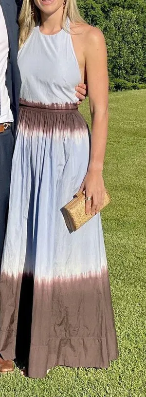 A. L. C. Multicolored Cotton Tan White Halter Neck Maxi Dress Size 6 thumbnail 5