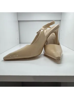 Elegant Nude Patent Leather Slingback Stiletto Heels Size 7.5 thumbnail 7