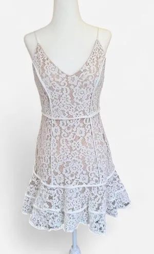 Lush White Lace Mini Dress Spaghetti Strap Ruffle Hem Size Small thumbnail 1