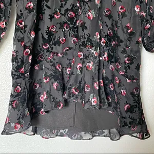 WAYF Brayden Long Sleeve Black with Red Roses Embroidered Velvet Dress Medium thumbnail 10