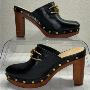 Veronica Beard Giles Block Heel Mule Clogs, Black,Size 8M Bohemian leather Heel thumbnail 5