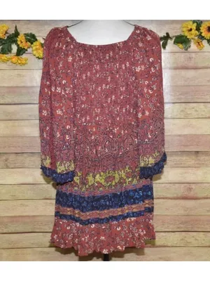 Angie Dress Womens Size L Floral Boho Puff Bell Sleeve Midi Smocked Lace thumbnail 8