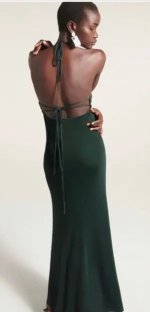 Zara Emerald Green Backless Halter Maxi Dress thumbnail 1