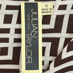 NWT Women's Julian Taylor Brown‎ White Geometric Pattern Shift Dress Size 6 thumbnail 5
