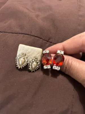 Vintage Glam Costume Earring Bundle | Faux Pearl Rhinestone + Red Statement Studs thumbnail 2