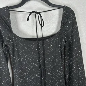 Lucy In The Sky Long Sleeve Mini Dress Womens Small Black Silver Glitter Party thumbnail 5