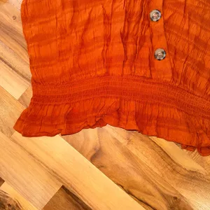 Maurices XL Orange Textured Button Front Smocked Peplum Blouse‎ Top Women's fall thumbnail 3