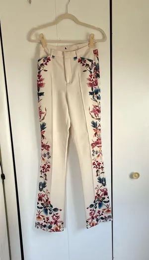 Zara Cream Floral Boot Cut Pants thumbnail 1