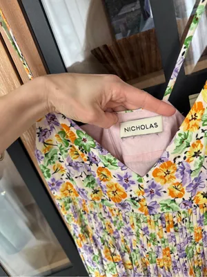 NICHOLAS susan Maxi Dress Whistledown Floral pleated wedding guest linen formal thumbnail 5