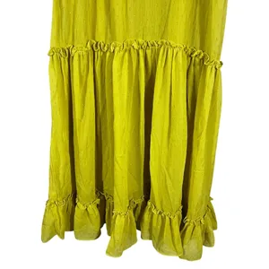 RAGA Tiered Metallic Clip Dot Maxi Dress Chartreuse Boho Ruffle Size L thumbnail 3