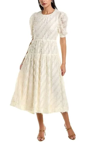 En Saison Natural Fringe Eyelash Tiered Midi Dress Open Tie‎ Back Size M thumbnail 1
