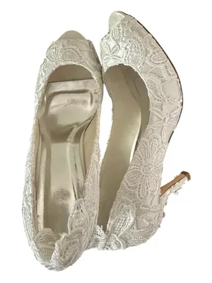 JIAJIA Elegant White/Ivory Lace Peep-Toe Heels - Bridal Women's Shoes thumbnail 2