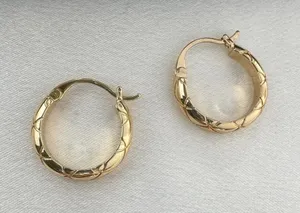 Polished Metal Texture Gold Hoop Earrings for Women thumbnail 1