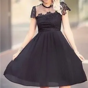 ZARA BLACK‎ GUIPURE LACE MIDI DRESS SHEER size Small thumbnail 1