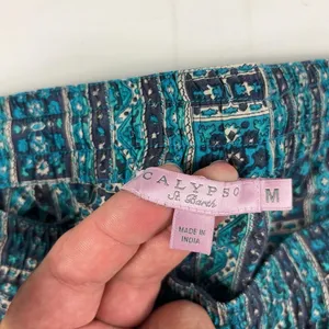 Calypso St. Barth Pants Womens Medium Blue Silk Crepe Jogger Beaded Tassel Print thumbnail 2