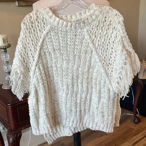 Crochet Sweater Beige Fringe One Size XS S M L thumbnail 9