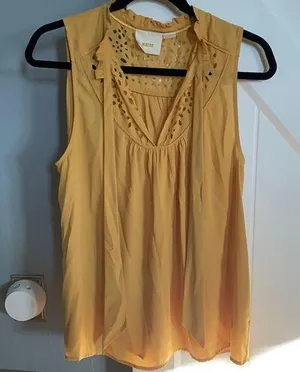Maeve by Anthropologie sleeveless flower yolk tie neck mustard color size 12 thumbnail 2