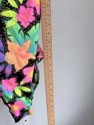 90s Neon Floral One Piece Swimsuit Pink Strappy Cross Back High Cut Y2K S thumbnail 5