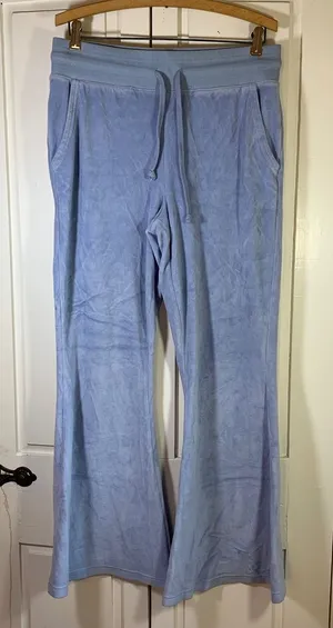 Aerie Womens Medium Velour Flare Leg Drawstring Waist Lounge‎ Pants Blue thumbnail 1