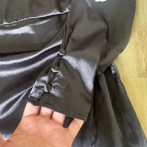 NEW Altar’d State Sola One-Shoulder Satin Mini Dress Puff Sleeve Black Medium thumbnail 6